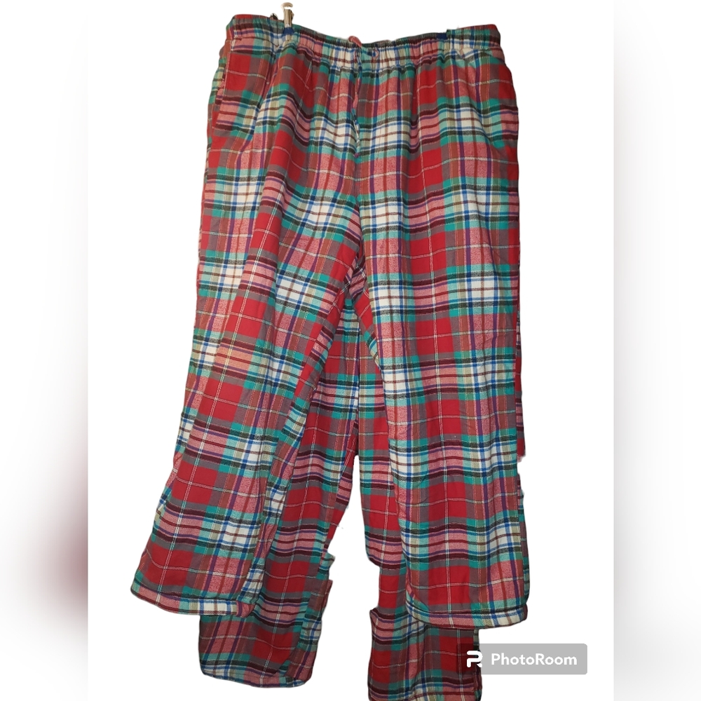 2 Pairs Lands End Sherpa Lines Flannel Tie Waist Pants Size XL